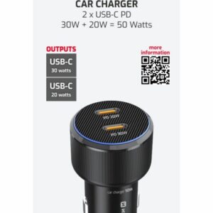 CL ADAPTÉR 2x USB-C PD, 50W ČERNÝ