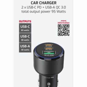 CL ADAPTÉR 2x USB-C PD + USB-A, 95W ČERNÝ