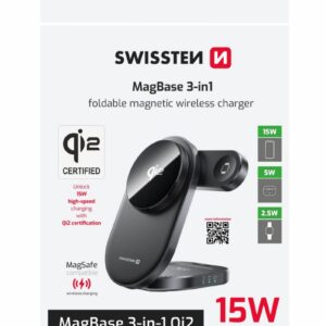 SKLÁDACÍ BEZDRÁTOVÁ Qi2 NABÍJEČKA MagBase 3v1 ČERNÁ (kompatibilní s MagSafe)