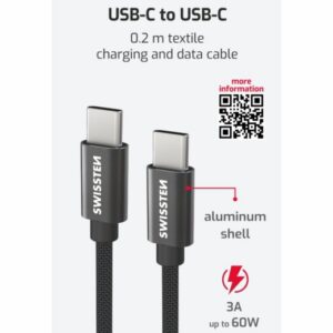 DATOVÝ KABEL TEXTILE USB-C / USB-C 0.2 M ČERNÝ