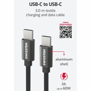 DATOVÝ KABEL TEXTILE USB-C / USB-C 3.0 M ČERNÝ