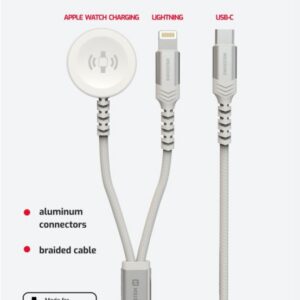 OPLETENÝ MAGNETICKÝ KABEL 2v1 PRO APPLE WATCH A LIGHTNING, USB-C 1.2 M BÍLÝ