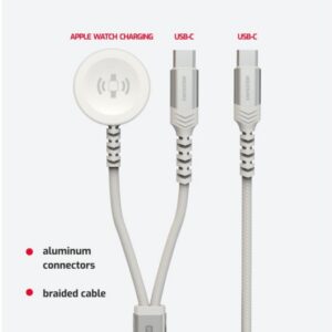 OPLETENÝ MAGNETICKÝ KABEL 2v1 PRO APPLE WATCH A USB-C, USB-C 1.2 M BÍLÝ